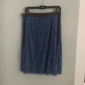 Blue lace pencil skirt with side zipper